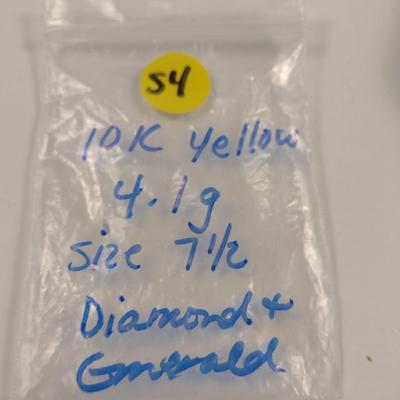 10 Karat Yellow Gold Emerald and Diamond Ring- Size 7 1/2- Approx Total Weight 4.1 Grams (#54)