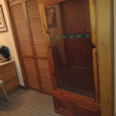Wooden Six Slot Sportsman's Cabinet with Glass Door- Approx 31 1/2" x 10 3/4" x 72" Tall