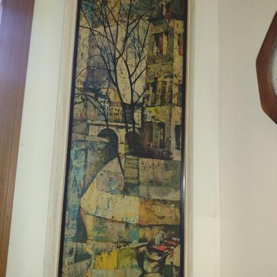 Framed Mid-Century Modernist Print by Oliver Foss- Approx 34 1/2" x 14"