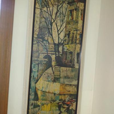 Framed Mid-Century Modernist Print by Oliver Foss- Approx 34 1/2" x 14"