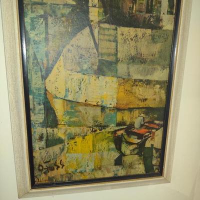 Framed Mid-Century Modernist Print by Oliver Foss- Approx 34 1/2" x 14"