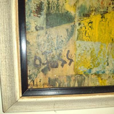 Framed Mid-Century Modernist Print by Oliver Foss- Approx 34 1/2" x 14"