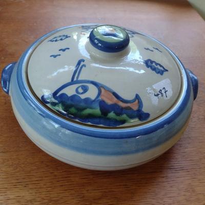 Hand Painted Pottery Covered Casserole Dish