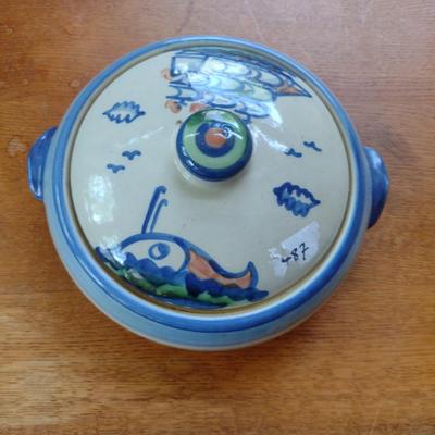 Hand Painted Pottery Covered Casserole Dish