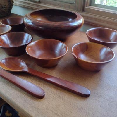 Turned Wood Salad Set- 9 Pieces