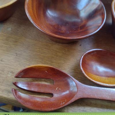 Turned Wood Salad Set- 9 Pieces