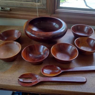 Turned Wood Salad Set- 9 Pieces