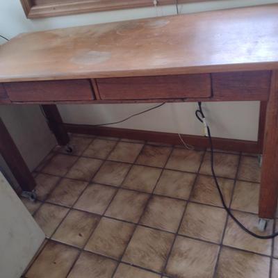 Wooden Work Table on Casters