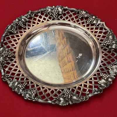 Ornate silver plated tray with grape clusters