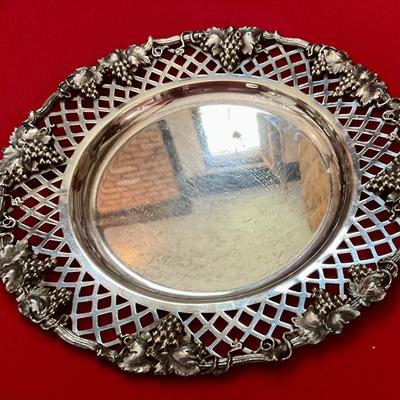 Ornate silver plated tray with grape clusters