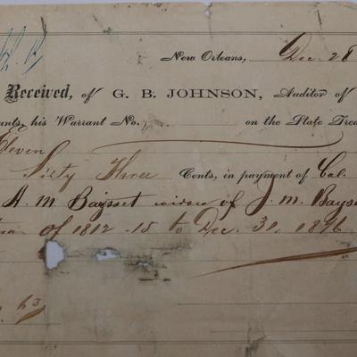 G.B. Johnson, Auditor of Public Accounts, New Orleans 1876 (8 total)