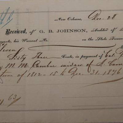 G.B. Johnson, Auditor of Public Accounts, New Orleans 1876 (8 total)