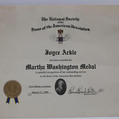 Framed & Unframed Sons of the American Revolution Certificate