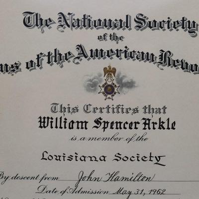 Framed & Unframed Sons of the American Revolution Certificate