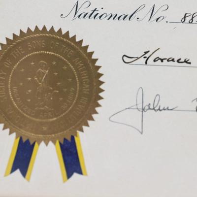 Framed & Unframed Sons of the American Revolution Certificate