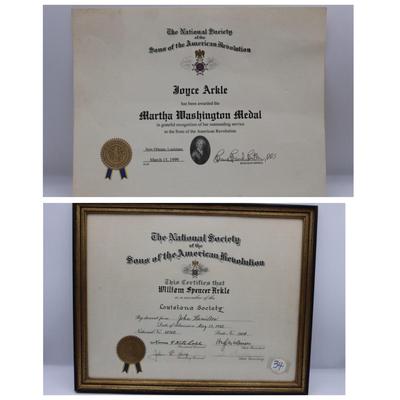Framed & Unframed Sons of the American Revolution Certificate