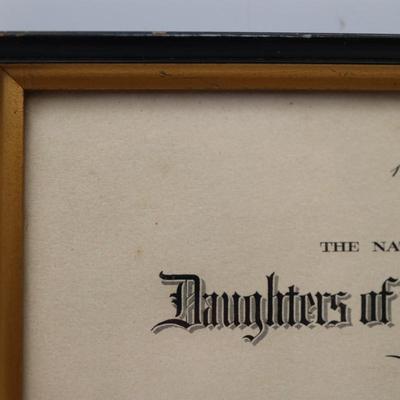 Framed Daughters of the American Revolution Certificate