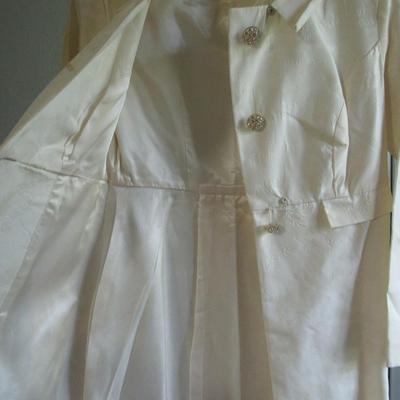 Vintage Women's Long Over Coat, Rhinestone Buttons, Ivory Colored