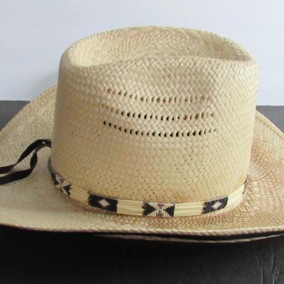 Older Men's Straw Hat With Native American Beadwork
