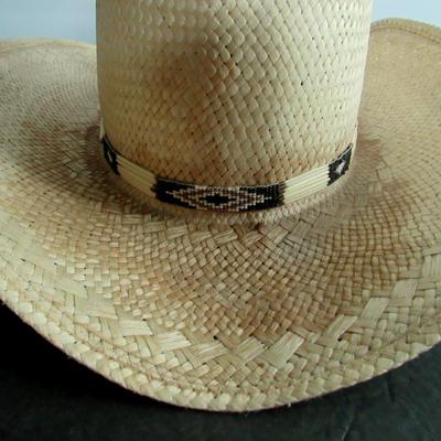 Older Men's Straw Hat With Native American Beadwork