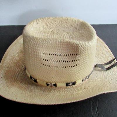 Older Men's Straw Hat With Native American Beadwork