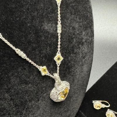 Judith Ripka Heart Necklace and Earrings 14K 925