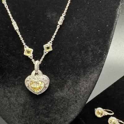 Judith Ripka Heart Necklace and Earrings 14K 925