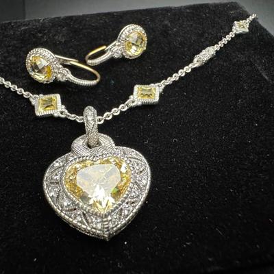 Judith Ripka Heart Necklace and Earrings 14K 925