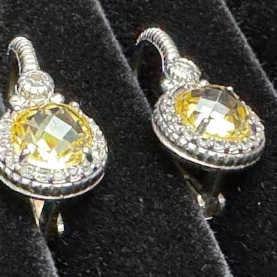 Judith Ripka Heart Necklace and Earrings 14K 925