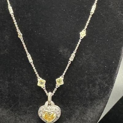 Judith Ripka Heart Necklace and Earrings 14K 925