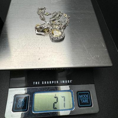 Judith Ripka Heart Necklace and Earrings 14K 925