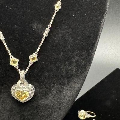 Judith Ripka Heart Necklace and Earrings 14K 925