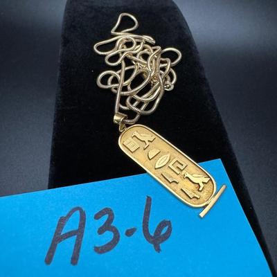 30” Gold Chain & Pendant with Egyptian Hieroglyphs