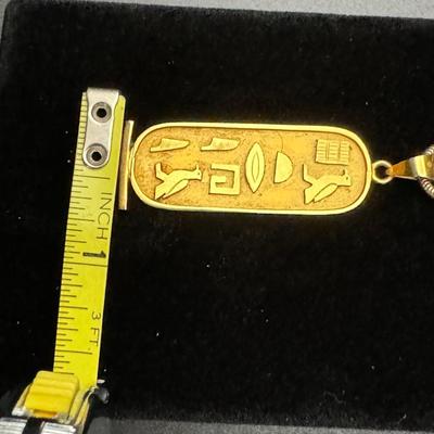 30” Gold Chain & Pendant with Egyptian Hieroglyphs
