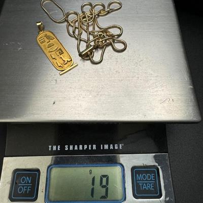 30” Gold Chain & Pendant with Egyptian Hieroglyphs