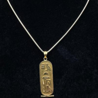 30” Gold Chain & Pendant with Egyptian Hieroglyphs
