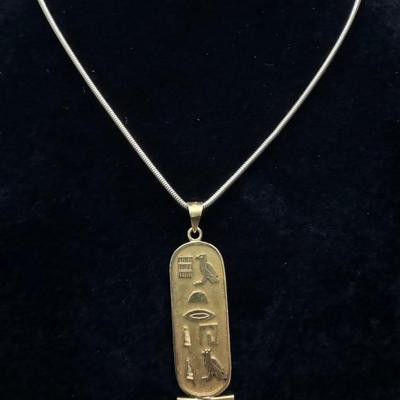 30” Gold Chain & Pendant with Egyptian Hieroglyphs