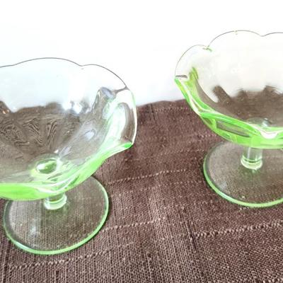 Lot #22 Lot of 2 Vintage Vaseline Uranium Glass Sherbets - they glow!