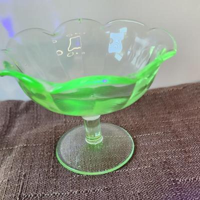Lot #22 Lot of 2 Vintage Vaseline Uranium Glass Sherbets - they glow!
