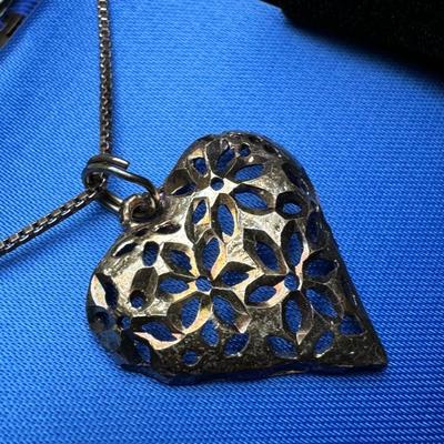 Sterling Silver Heart Necklace and Sterling Pearl Earrings