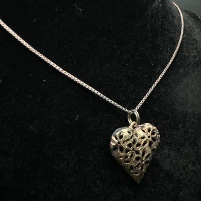 Sterling Silver Heart Necklace and Sterling Pearl Earrings