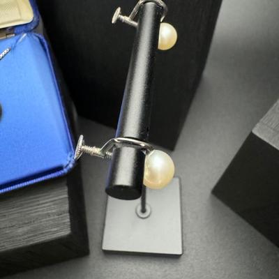 Sterling Silver Heart Necklace and Sterling Pearl Earrings