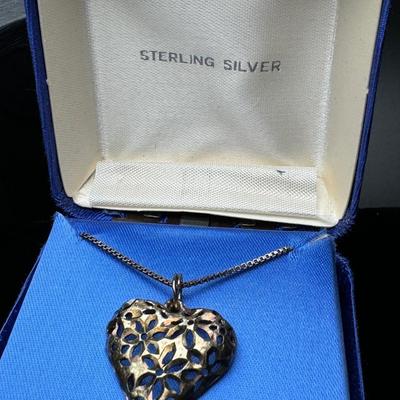 Sterling Silver Heart Necklace and Sterling Pearl Earrings