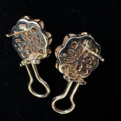 14K Gold Baguette & Round Diamond Earrings - Heavy