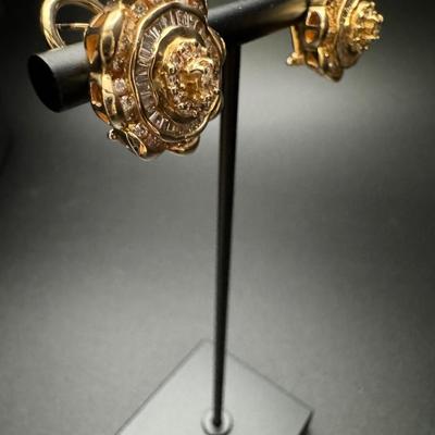 14K Gold Baguette & Round Diamond Earrings - Heavy