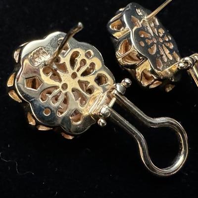 14K Gold Baguette & Round Diamond Earrings - Heavy