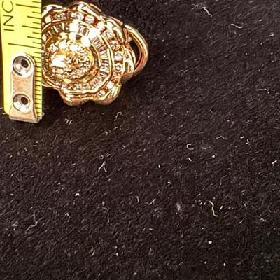 14K Gold Baguette & Round Diamond Earrings - Heavy