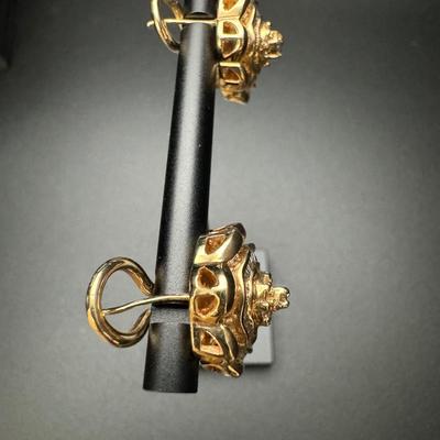 14K Gold Baguette & Round Diamond Earrings - Heavy