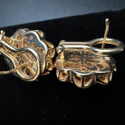 14K Gold Baguette & Round Diamond Earrings - Heavy