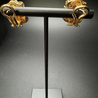 14K Gold Baguette & Round Diamond Earrings - Heavy